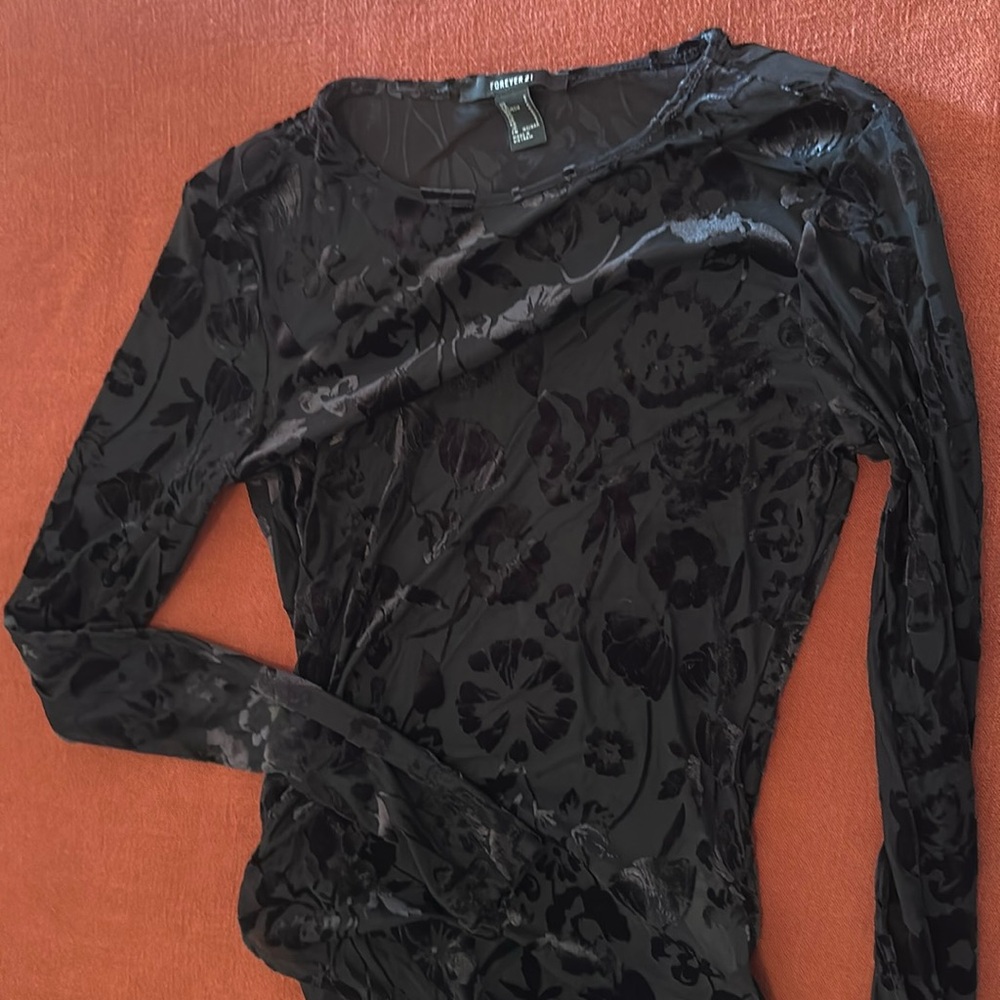 FOREVER 21 mesh velvet black bodysuit